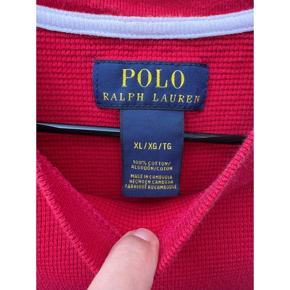 Polo Ralph Lauren Mens XL Red Waffle Knit Thermal Long Sleeve Crewneck Shirt - Picture 2 of 5